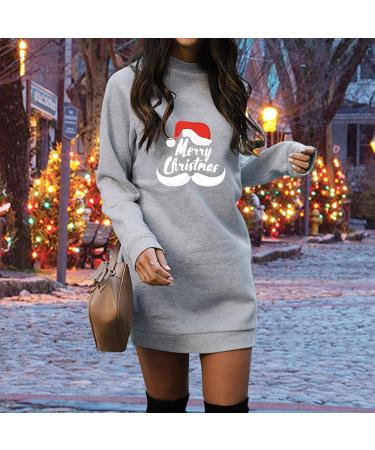Shop Women's Fashion Christmas Long-Sleeved Hoodie Dress - Cartoon Pulli Style - Oversized Gray Sweatshirt for Autumn & Winter - Buy Online on GoSupps.com