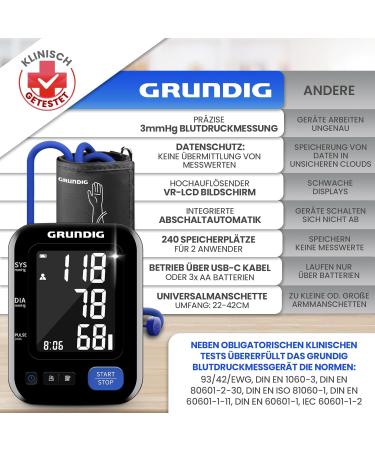 Buy Grundig Blood Pressure Meter - Precision Upper Arm Monitor with Cardiac Arrhythmia Detection & 240 Memory Spaces - Easy to Use & Read - International Shipping Available - Buy Online on GoSupps.com