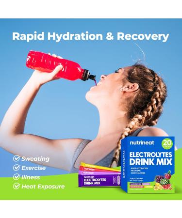 NutriNeat Electrolytes Powder Packets (20 Count) Electrolytes Powder Sugar Free Fruity Daily IV Hydration Packets Perfect for Keto Workout & Recovery (Raspberry Grape Watermelon Lemon) - Buy Online on GoSupps.com