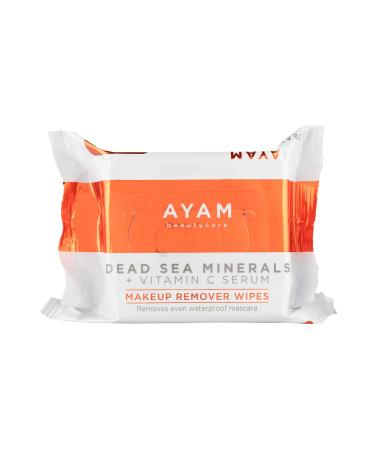 AYAM Beautycare Dead Sea Minerals + Vitamin C Serum Makeup Remover Wipes, Facial Cleansing Towelettes, Safe for Sensitive Skin, Removes Makeup, Oil, Dirt, 25 Count 25 Count (Pack of 1)