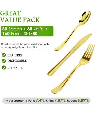 320 Pack Gold Plastic Silverware Set - Disposable Cutlery for Party - Heavy Duty Plastic Forks, Spoons, Knives - Bulk Pack - Buy Online on GoSupps.com