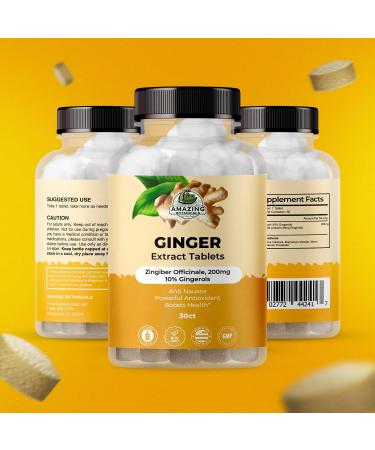 Amazing Botanicals Ginger Root Extract Tablets 200 mg - 10% Gingerols, 20 mg per Tablet, 30 Tablets - Buy Online on GoSupps.com