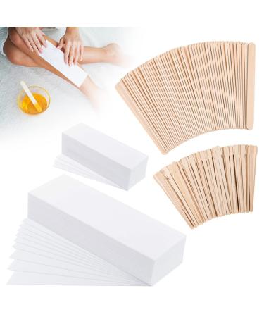250pcs wax strip paper Waxing kit with stripes paper non-woven waxing paper stripes waxing spatula wooden wax stripes and sticks wax strip body hair facial removal wax paper + stick