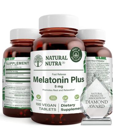 Natural Nutra Vegan Melatonin 5mg with Vitamin B6 Fast Dissolve Melatonin with Calcium for Optimal Sleep Promoting More Restful Sleep Gluten Free Non GMO 100 Tablets 100 Count (Pack of 1)