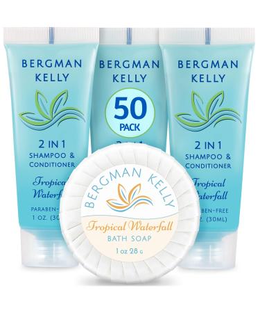 BERGMAN KELLY Round Soap Bars  2in1 Shampoo & Conditioner 2-Piece Set (Tropical Waterfall  1 oz each  100 pc)  Delight Your Guests with Revitalizing & Refreshing Sanitary Toiletries & Hotel Amenities Round Hotel style 1 ...