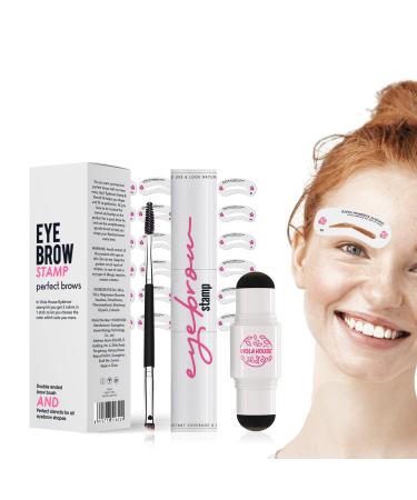 VIOLA HOUSE Eyebrow Stamp Stencil Kit 2 colors in 1 brow pencil powder 1 brush+24pcs eyebrow stamp waterproof long lasting eyebrow tinting powder(Light brown & dark brown)