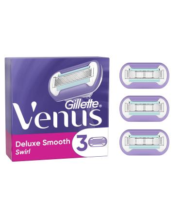 Gillette Venus Deluxe Smooth Swirl X3 Blade Refills, For Women, 5 Blades, Blue, 3 Count (Pack of 1)