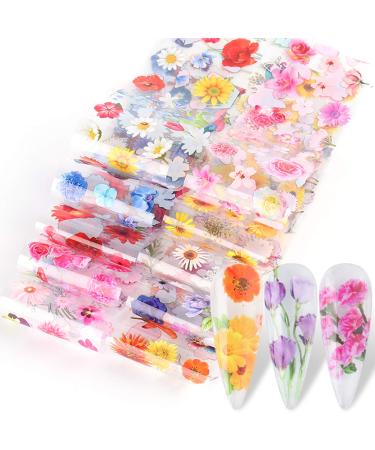 Colorful Flower Nail Foils - Nail Art Glue Transfer Decals for Acrylic Nails - 10 Sheets - Buy Online on GoSupps.com
