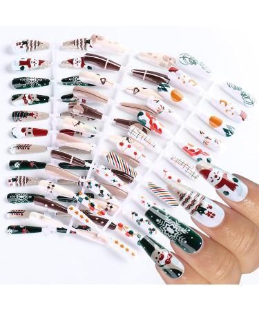 Christmas Press On Nails - Cute Christmas Decor Press On Nails Gentle Fake Nails Christmas Accessories Reusable with Santa Snowflake Bell Snowman Shakven - Buy Online on GoSupps.com