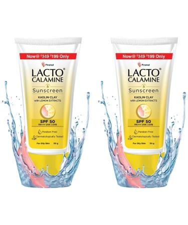Lacto-Calmine's Sunshield Matte Look Sunscreen SPF50 PA+++ Water Resistant Paraben Free for Oily or Acne Prone Skin 50g Pack of 2