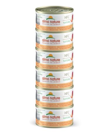 Almo Nature HFC Natural Megapack, Wet Food for Cats - Tuna and Shrimp - (6 cans of 70 g)