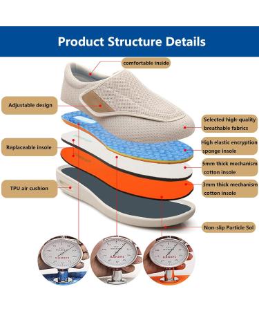 Men's Diabetic Shoes Wide Width Adjustable Closure Breathable Sneakers - Beige - Size 13.5 - Buy Online on GoSupps.com