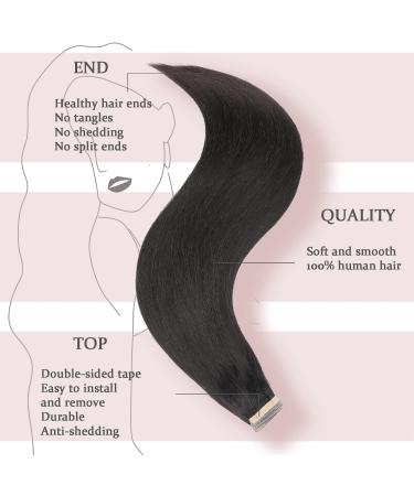 Hotlulana Tape Extensions - 100% Real Natural Black Hair 14 Inch 40g 20 Pieces Invisible Skin Weft - Buy Online on GoSupps.com