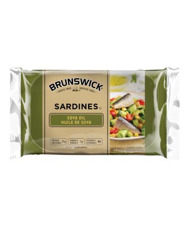 Brunswick Sardines In Soya Oil - 106g 18 Count - Canned Sardines Excellent Source Of Protein - 17g Of Protein Per 84g ServingDrained Contains Omega-3 High In Vitamin D Calcium Source Of Iron