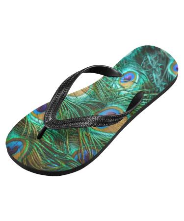 Mnsruu Peacock Feather Flip Flops - Vibrant Blue/Green Sandals for Stylish Comfort | International Shipping Available - Buy Online on GoSupps.com