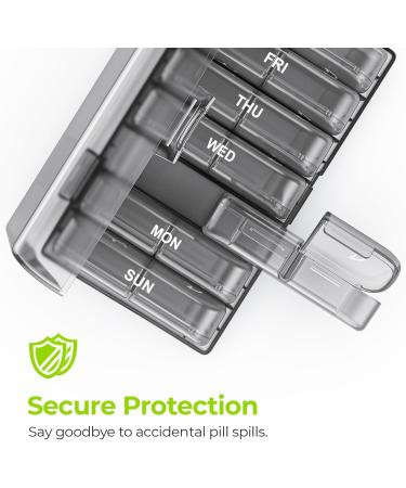 Buy AUVON XL Weekly Pill Organizer - 7 Day AM PM Pill Box with Easy Openings for Medication & Vitamins - Gray Privacy Protection - Buy Online on GoSupps.com