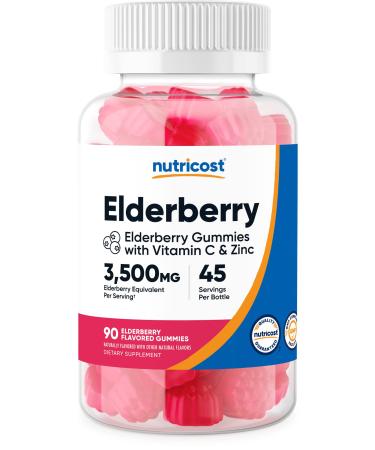 Nutricost Elderberry Gummies with Vitamin C & Zinc 90 Gummies - Gluten Free  Vegetarian