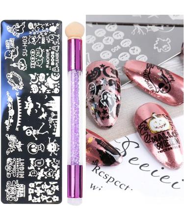 healthGUO Nail Art Stamping Plate Stamper Sponge Pen Halloween Pumpkin Bats Image Nail Polish Template Stamp Stencil Tools Kit 5 - Buy Online on GoSupps.com