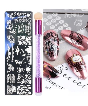 healthGUO Nail Art Stamping Plate Stamper Sponge Pen Halloween Pumpkin Bats Image Nail Polish Template Stamp Stencil Tools Kit 3