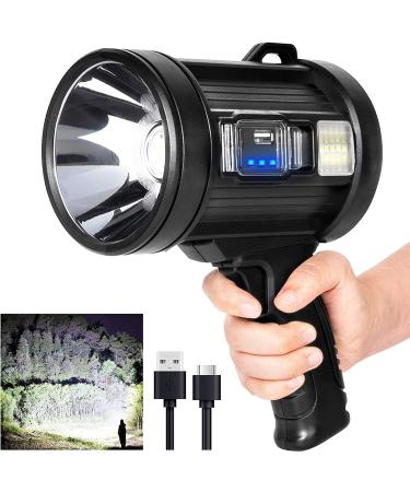 MIXILIN Rechargeable Spotlight, 150000 Lumens Handheld Hunting Flashlight Led Spot Light with Cob Light and Solar Panels, Lightweight and Super Bright Spotlight for Hunting Boating Camping Black