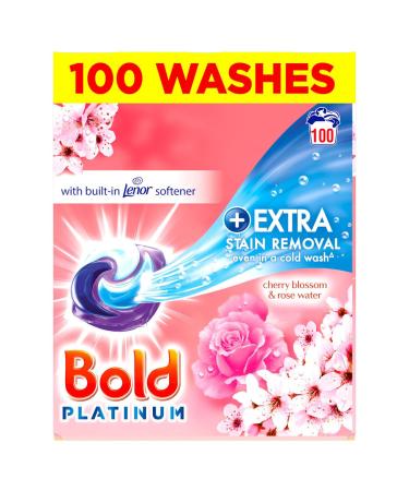 Bold Platinum Pods Laundry Detergent Washing Liquid Pods/Capsules 100 Washes - Cherry Blossom & Rose Water - Extra Stain Removal Even In a Cold Wash - Buy Online on GoSupps.com