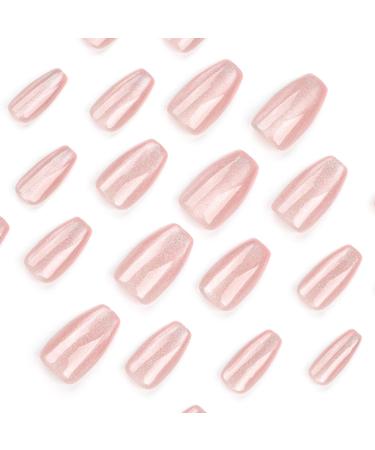 Mouyouglow Press on Nails - Ballerina Rosa Nude Cat Eye Magnetic Fake Nails with Glue | Pink Artificial Fingernails AT3 - Buy Online on GoSupps.com