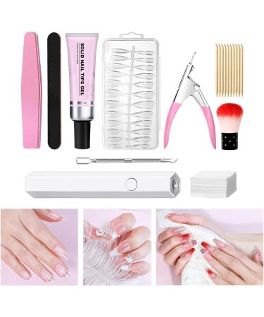 Gel Nail Kit With Tips | Girls Extend Nail Tips Set | With Nail Gel Nail Paint Brush Nail Scrub Strip Nail Scissors Nail Tips Nail Lamp Transparent Tips Nails Set - Buy Online on GoSupps.com