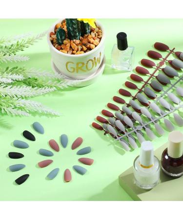 144 Short Matte Press on Almond Stiletto Fake Nails Set with Adhesive Tabs - Deep Color | DIY Nail Art Kit - Buy Online on GoSupps.com