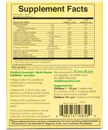 ChildLife Multi Vitamin SoftMelts | Natural Orange Flavor | 27 Tablets - Buy Online on GoSupps.com
