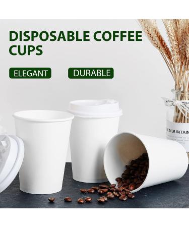 JOLLY PARTY 100 Pack 12 oz Disposable Paper Coffee Cups with Lids - Hot/Cold Beverage Drinking Cup for Water, Juice, Coffee or Tea - Ideal for Home, Shops, and Cafes - 12oz White - Buy Online on GoSupps.com