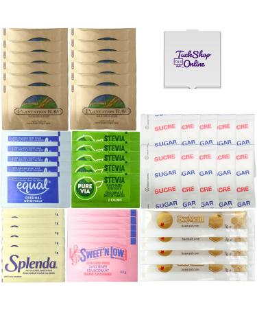 Sugar & Sugar Replacement/Substitute Packets for Coffee Cereal (370 Packets -Sugars Honey Stevia Splenda Sweet N Low Equal)