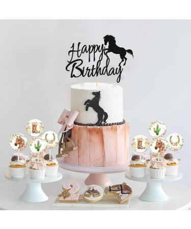 Arthsdite Horse Happy Birthday Cake Topper Horse Racing Theme Birthday Party Decoration for Boys Girls Men Women Kids Birthday Party Decoration Supplies-Black Glitter - Buy Online on GoSupps.com