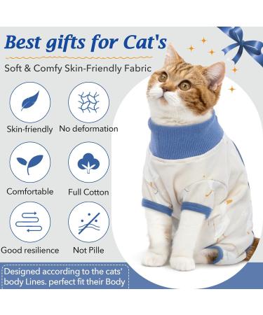 Dertrun Cat Surgery Soft Romper - Anti-Lick Abdominal Wound Suit for Kittens & Cats | Surgical Cone Replacement - Blue - Buy Online on GoSupps.com