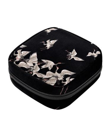 Japanese white cranes in different Poznan patterns women's bandages storage bags menstrual pad pocket portable menstrual cup bag with zipper