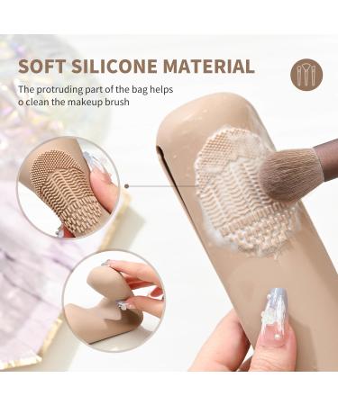 Travel Makeup Brush Holder Silicone Upgrade Anti-Fall Out Magnetic Closure Make up Bag Portable Cosmetic Pouch Soft Sleek Makeup Organize Tools for Travel (Khaki) - Buy Online on GoSupps.com