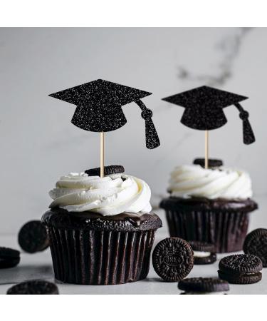 Leetaivie 24pcs Graduation Cupcake Topper - Black Glitter Graduation Cap Graduation Diploma Cupcake Topper- Class Of 2023 Graduation Party Cake Decorations - Buy Online on GoSupps.com