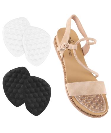 2 Pairs Metatarsal Pads Women Anti-Slip High Heel Inserts Massaging Dot Ball of Foot Cushions One Size Fits All (Black+Transparent)