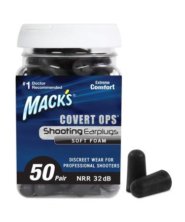 Mack's Covert Ops Soft Foam Shooting Ear Plugs, 50 Pair - 32 dB High NRR - Comfortable Earplugs for Hunting, Tactical, Target, Skeet and Trap Shooting 50 Pair (Pack of 1)