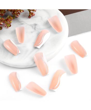 Sethexy Medium Coffin False Nails - Pink Sparkle Quadrada French Press-On Nail Tips | 24 Pack Acrylic Nails for Women & Girls - Buy Online on GoSupps.com