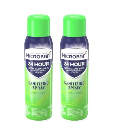 Microban Disinfectant Spray, 24 Hour Sanitizing and Antibacterial Spray, Sanitizing Spray, Fresh Scent, 2 Count (15 fl oz Each)