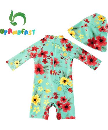 Upandfast Baby Zipper Swimwear with Snap Bottom UPF 50+ Sun Protection - Light Green (9-12 Months) - Buy Online on GoSupps.com