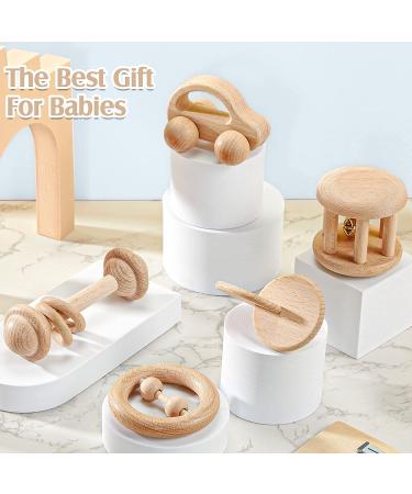 Wooden Montessori Baby Toys Set | Rattles, Push Car & Newborn Gifts | 0-12 Months - Buy Online on GoSupps.com