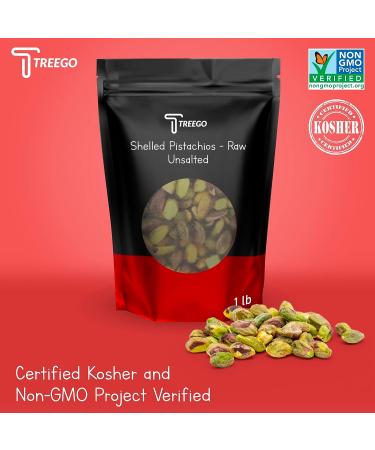 Treego 1lb Bag Unsalted Pistachios No Shell - Raw California Grown Kernels | Healthy Snack with Fiber, Protein, Vitamins, Antioxidants | Keto, Vegan, Plant-Based, Kosher - Buy Online on GoSupps.com