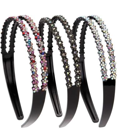 Loneedy Fashion Rhinestone Crystal Hard Non-Slip Prongs Headband for Women 3 Pack