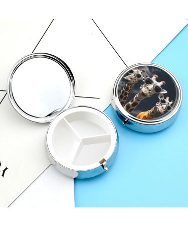 Round Giraffe Pill Box - 3 Compartment Medicine Organizer | Decorative Metal Portable Pocket Case - Buy Online on GoSupps.com