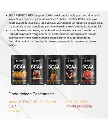 BCAA PERFECT PRO - Suppl ment Sportif Professionnel - L-Glutamine - Vitamine B6-50 Portions - 500g Poudre - Go t: (Energy Drink) - Buy Online on GoSupps.com
