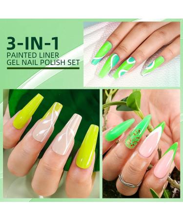Morovan Gel Liner Nail Polish Set - 6 Colors Painted Gel Nail Polish Kit for Manicure - Green Gel Liner Nail Art Polish Set for Home and Salon - All Season Nail Art Kit - Buy Online on GoSupps.com