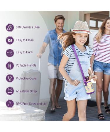 Kids Insulated 20oz Yellow Water Bottle with Straw Lid - Stainless Steel, Two Lids, Cover, and Strap - Buy Online on GoSupps.com