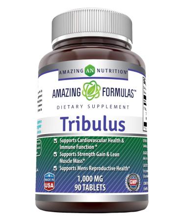 Amazing Formulas Tribulus Extract Supplement 1000 MG Tablets- Standardized to Contain Min. 45% Saponins (90 Count) 90 Count (Pack of 1)