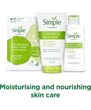 Simple Kind to Skin Regime Gift Set Facial Wash Sheet Mask & Moisturiser Perfect for Any Occasion 3 piece - Buy Online on GoSupps.com